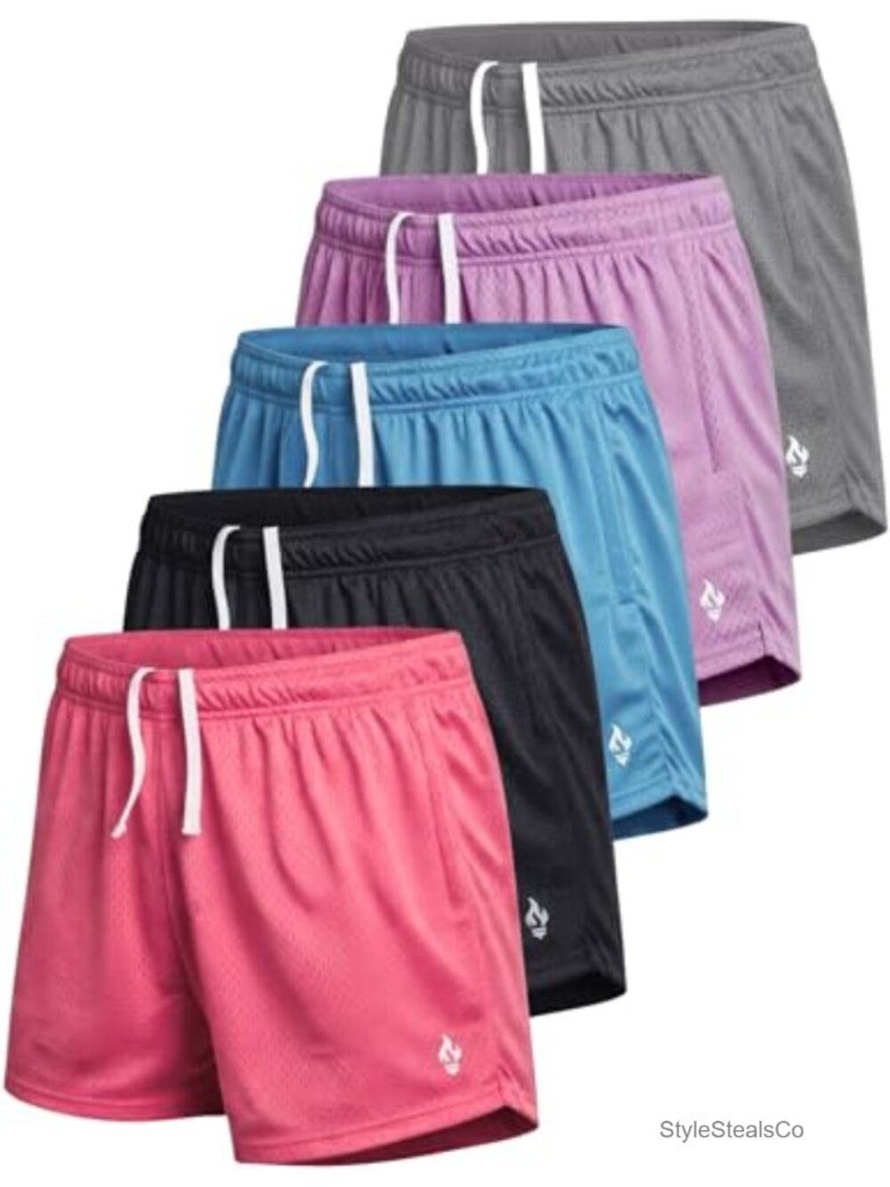 5 Pack Athletic Mesh Shorts with Zipper Pockets Women's High Rise Quick Dry